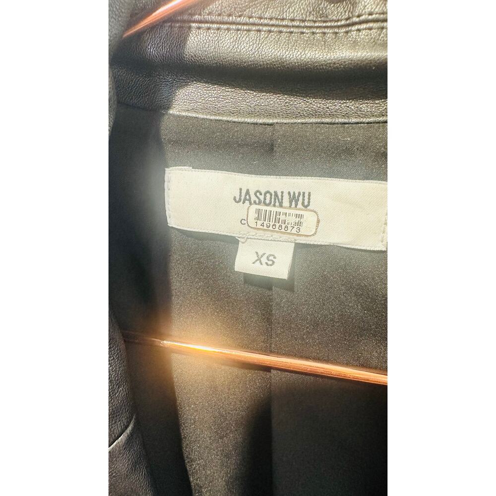 JASON WU Black Faux Leather Long Fringe Trench Style Tie Waist Jacket size XS - Picture 11 of 16